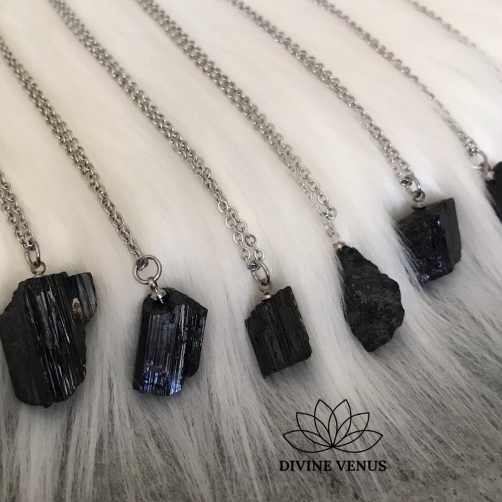 Raw Black Tourmaline Necklace | Stainless Steel - Picture 5 of 7
